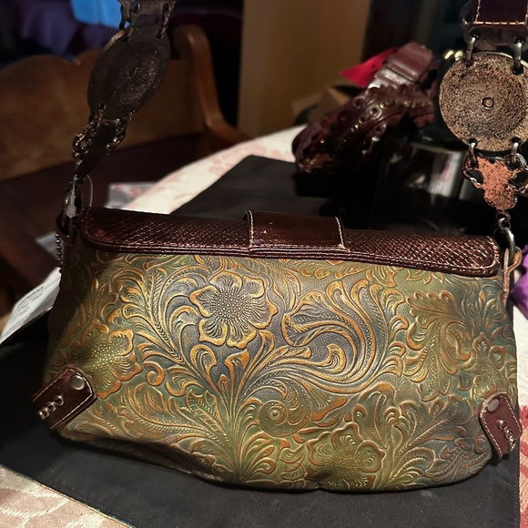 Vintage Leatherock Tooled Leather,Rhinestones & Abalone Bag - Picture 3 of 7